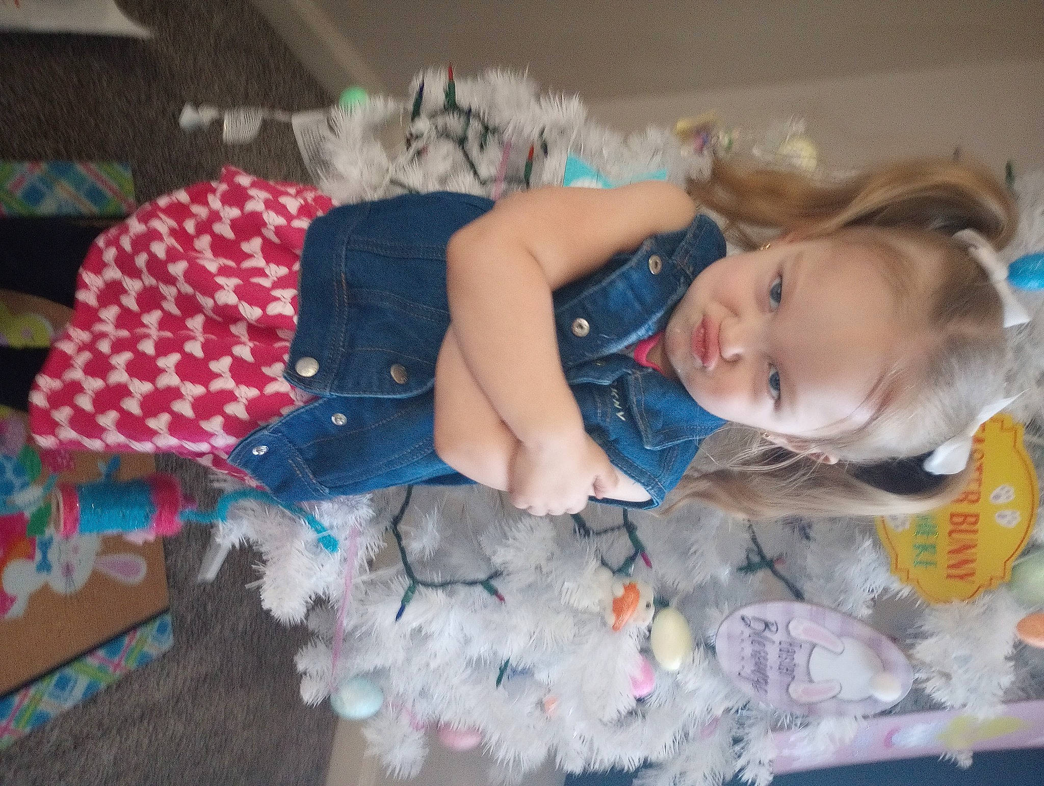 Lillyanna joined the competition — help win amazing prizes! azure, baby, baby_products, baby_toddler_clothing, child, comfort, flooring, fun, happy, lap, linens, pattern, person, room, sitting, smile, textile, toddler, tree