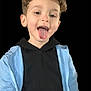 Lyzandro a rejoint le concours — aidez-le/la à gagner de superbes lots ! child, boy, curly_hair, tongue_out, black_hoodie, blue_jacket, playful, portrait, casual_clothing, smiling, funny_face, light_skin, standing, isolated_background, young, cute, happy, expression, face, person