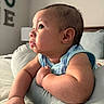 Kyson joined the competition — help win amazing prizes! baby, infant, child, face, arm, skin, eyes, pillow, bedroom, furniture, wreath, letter, wall, head, curious, soft, indoor, clothing, sleeveless, person
