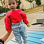 Mirela Marin participe au concours pour gagner de l'argent avec cette photo : blue_jeans, car, casual_clothing, child, cucumber, curious, daylight, hand_holding, nature, outdoor, park, person, picnic_table, red_sweater, sidewalk, standing, toddler, trees, white_shoes, young_child
