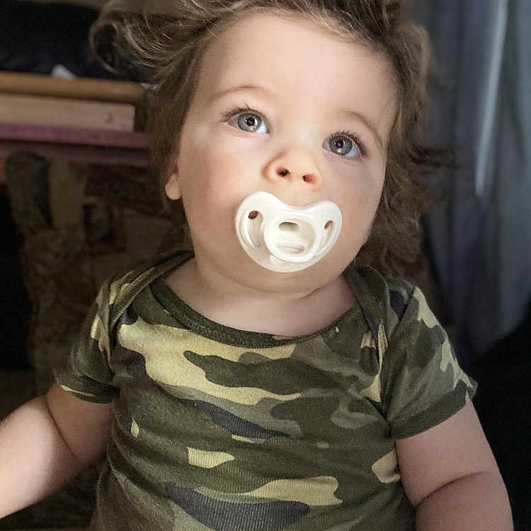 Lance joined the competition — help win amazing prizes! baby, bodypart, clothing, couch, cream, dessert, face, finger, food, furniture, hand, head, military, militaryuniform, person, photography, portrait, sitting, sleeve, t_shirt