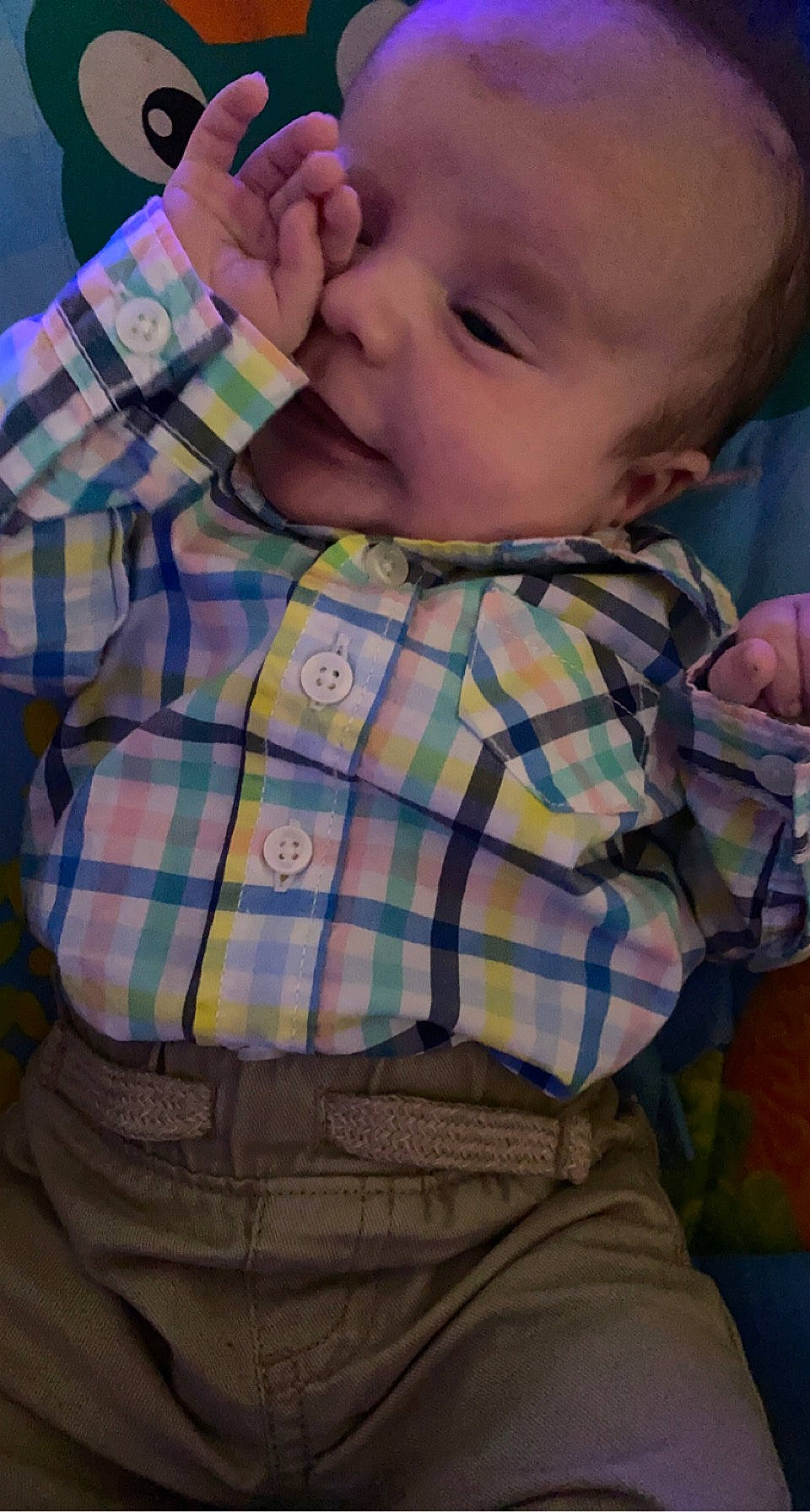 Brexton is registered to the contest to win money with this photo: arm, baby_toddler_clothing, cheek, chin, collar, comfort, dress_shirt, face, facial_expression, hand, head, human_body, iris, lip, mouth, nose, person, skin, sleeve, tartan
