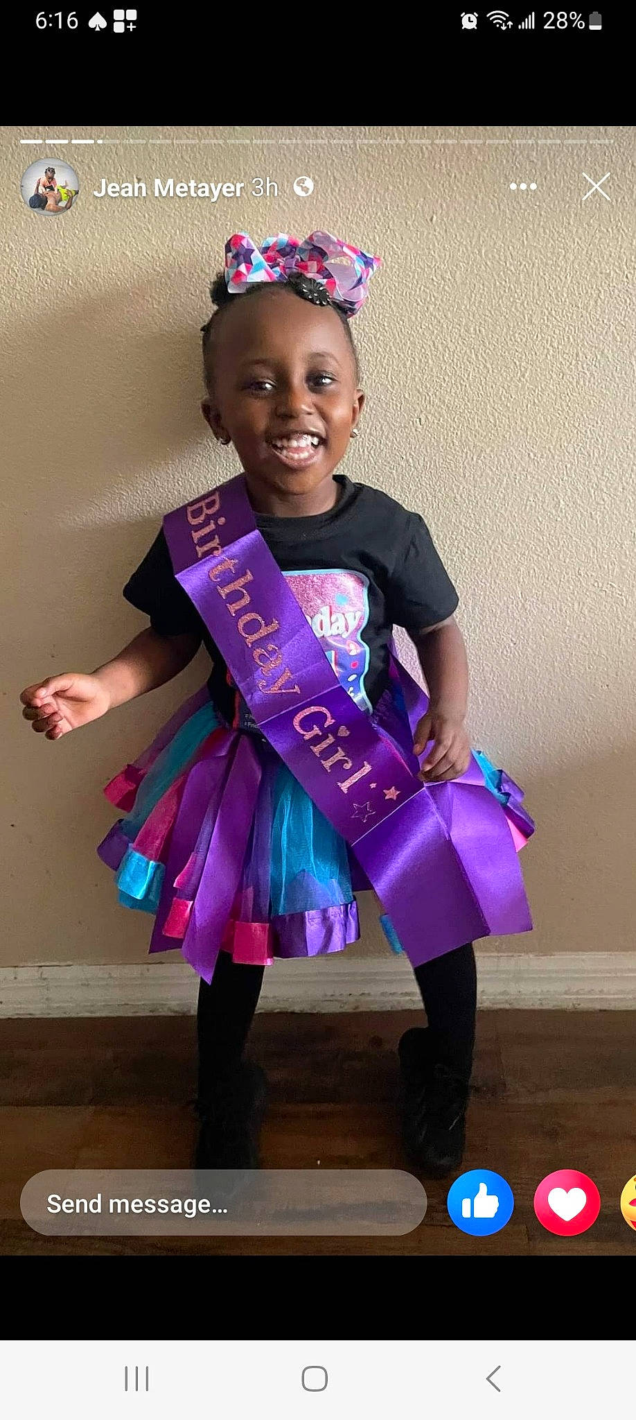 Jhene is registered to the contest to win money with this photo: baby_toddler_clothing, child, clothing, costume, electric_blue, event, face, fashion_accessory, fun, happy, joy, leisure, magenta, person, pink, purple, sleeve, smile, t_shirt, toddler