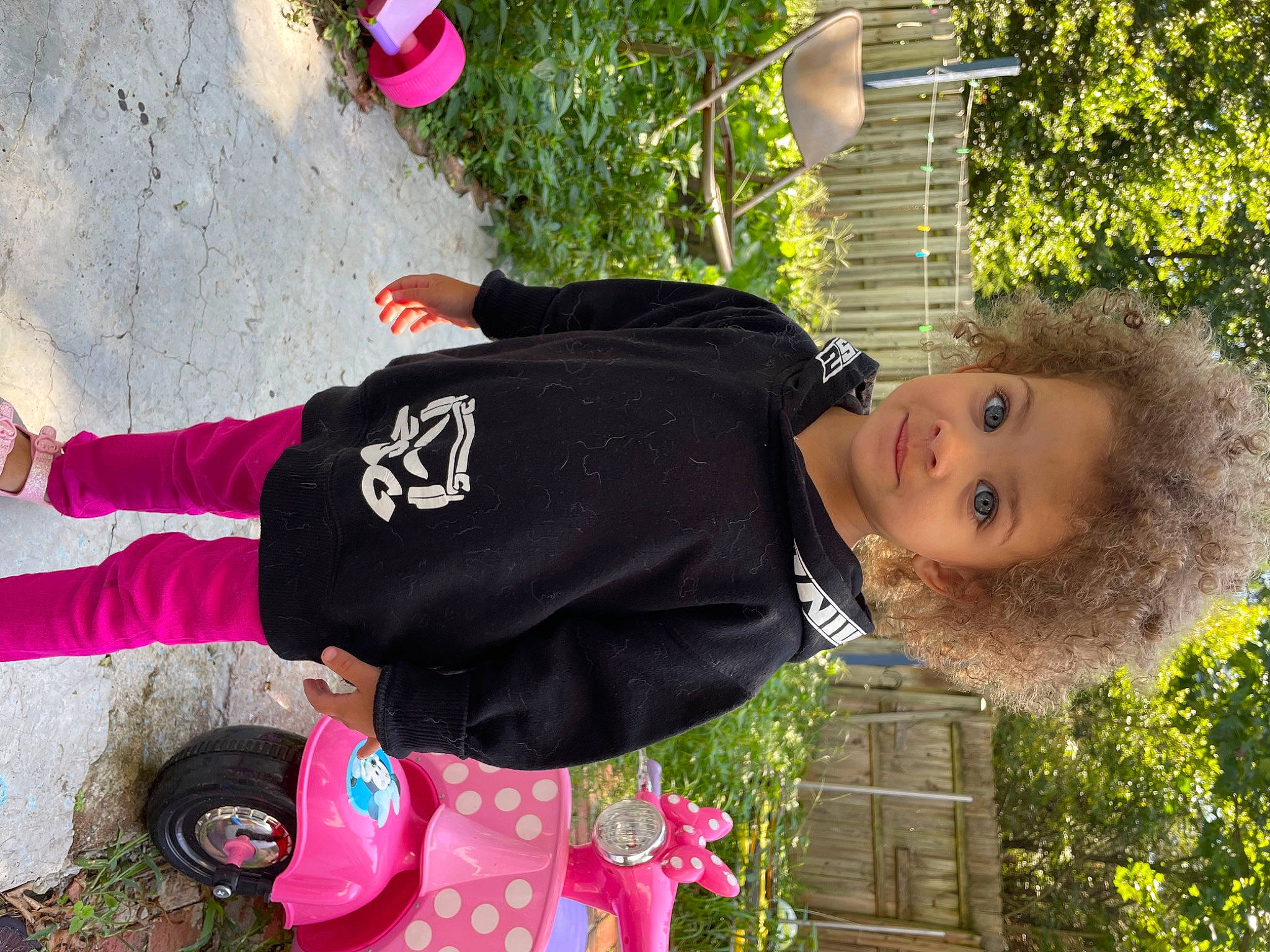 Arissa joined the competition — help win amazing prizes! baby, child, flower, fun, garden, grass, green, happy, leisure, magenta, pattern, people_in_nature, person, pink, plant, recreation, spring, toddler, tree, yard