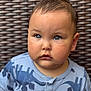 Dylan joined the competition — help win amazing prizes! baby, blue_eyes, casual_clothing, child, chubby_cheeks, closeup, curious, cute, dinosaur_print, expression, face, indoor, infant, onesie, portrait, short_hair, sitting, soft_lighting, wicker_background, young_child