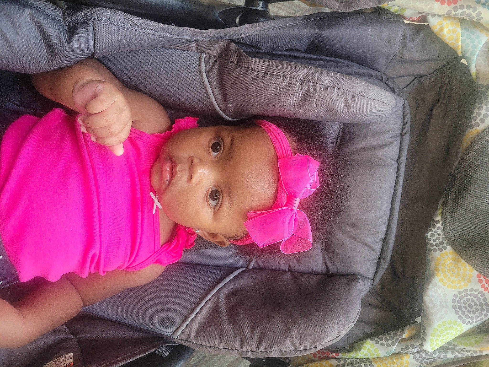 Alena joined the competition — help win amazing prizes! baby, baby_carriage, baby_products, baby_toddler_clothing, car_seat, cheek, child, comfort, eyelash, fun, headwear, magenta, nap, person, pink, sitting, skin, sleep, toddler, tree