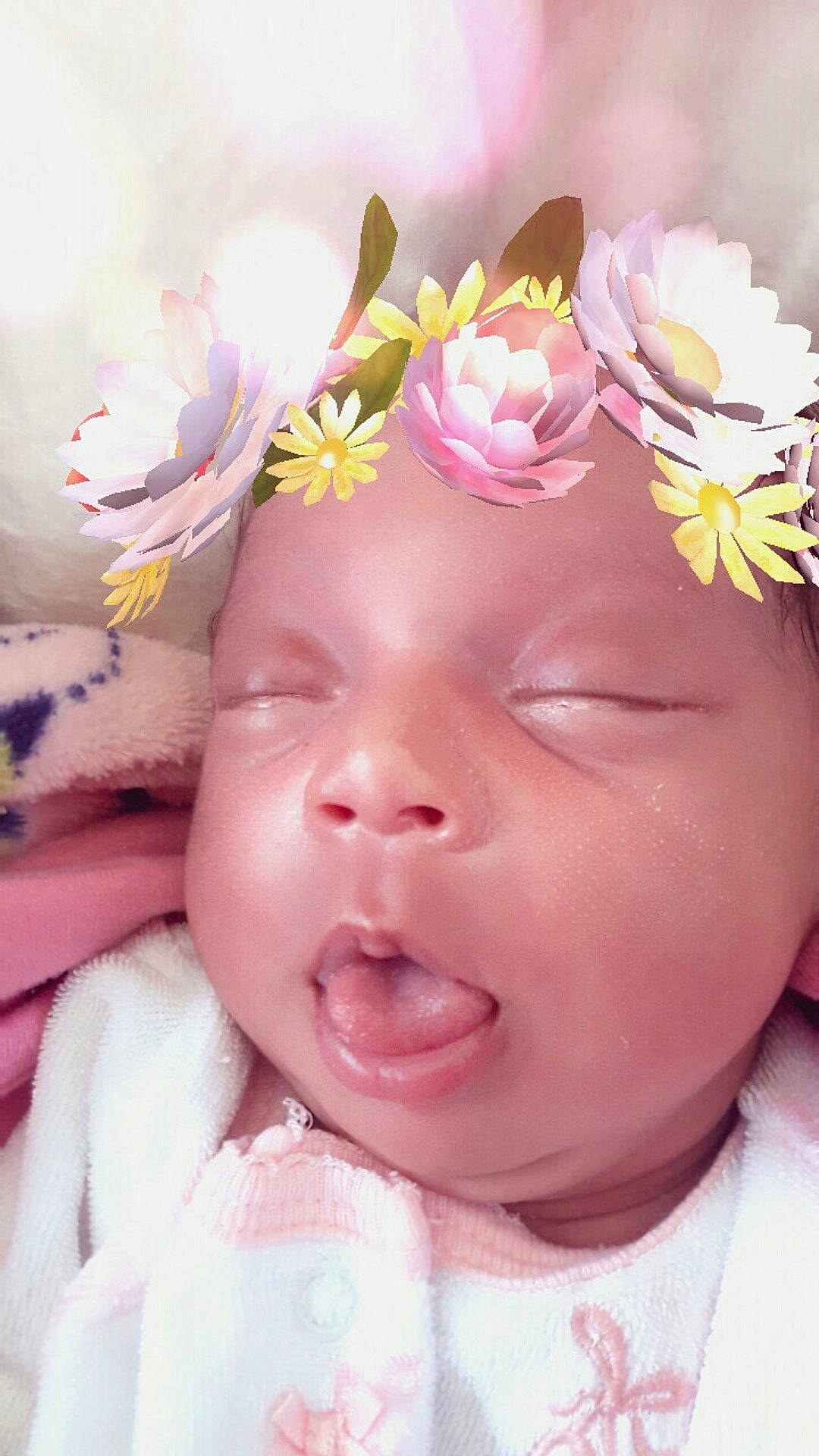 Mariah joined the competition — help win amazing prizes! beauty, cheek, child, close_up, ear, face, flower, girl, hair_accessory, head, headband, headpiece, infant, lip, person, petal, pink, product, skin, smile