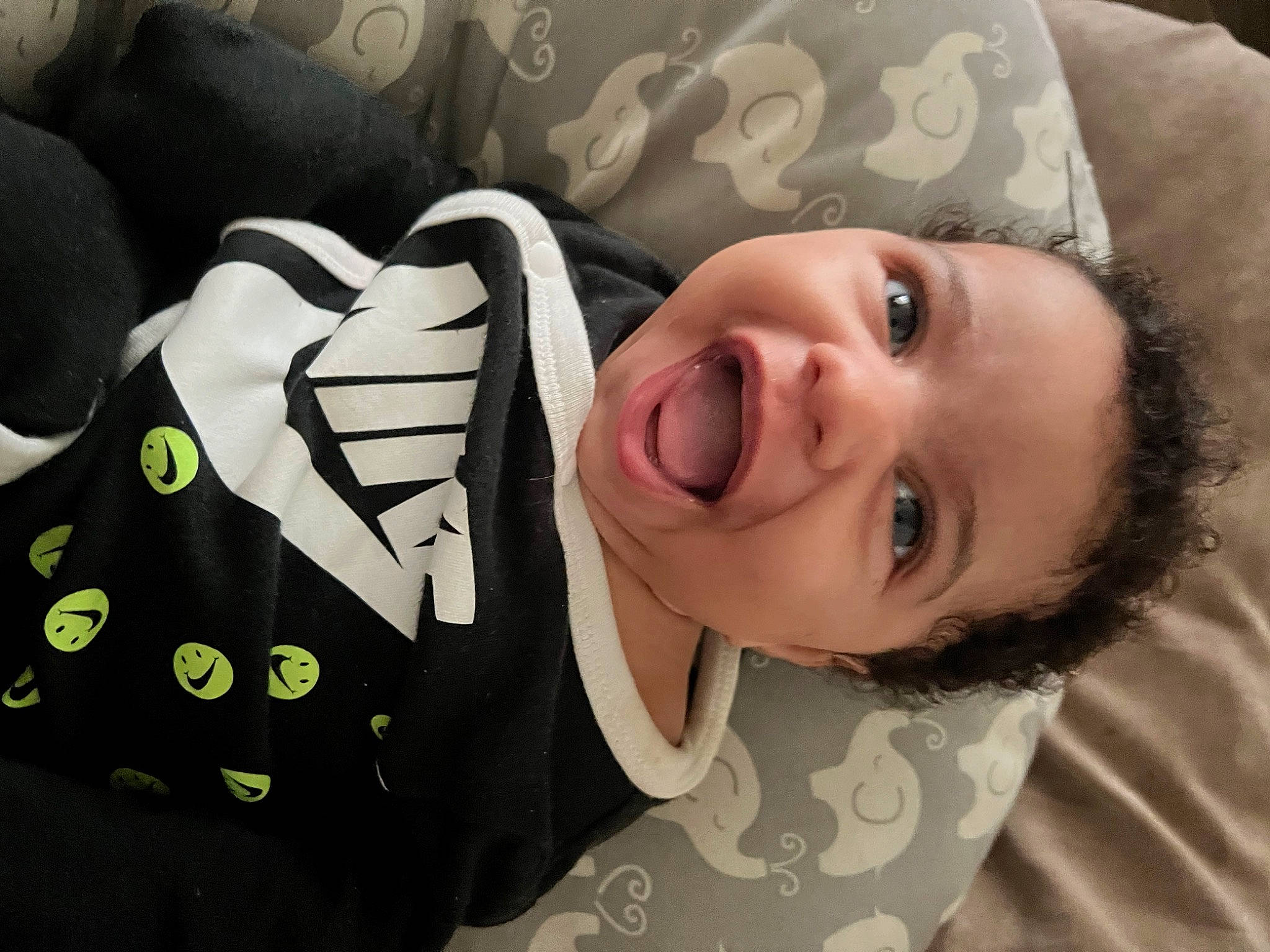 Kayden joined the competition — help win amazing prizes! baby, cheek, child, comfort, cool, elbow, eye, eyelash, face, finger, fun, gesture, happy, human_body, nose, person, skin, sleeve, smile, toddler