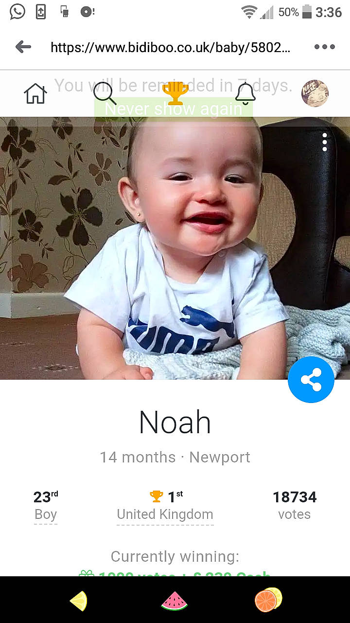 Abbergale joined the competition — help win amazing prizes! baby, cheek, child, facial_expression, font, nose, person, photo_caption, photography, product, screenshot, smile, text, toddler