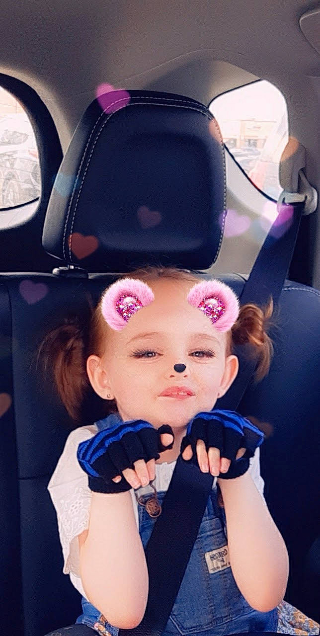 Emmaleigh joined the competition — help win amazing prizes! bracelet, car_seat, car_seat_cover, finger, hand, head_restraint, headwear, makeover, nail, person, pink, purple, seat_belt