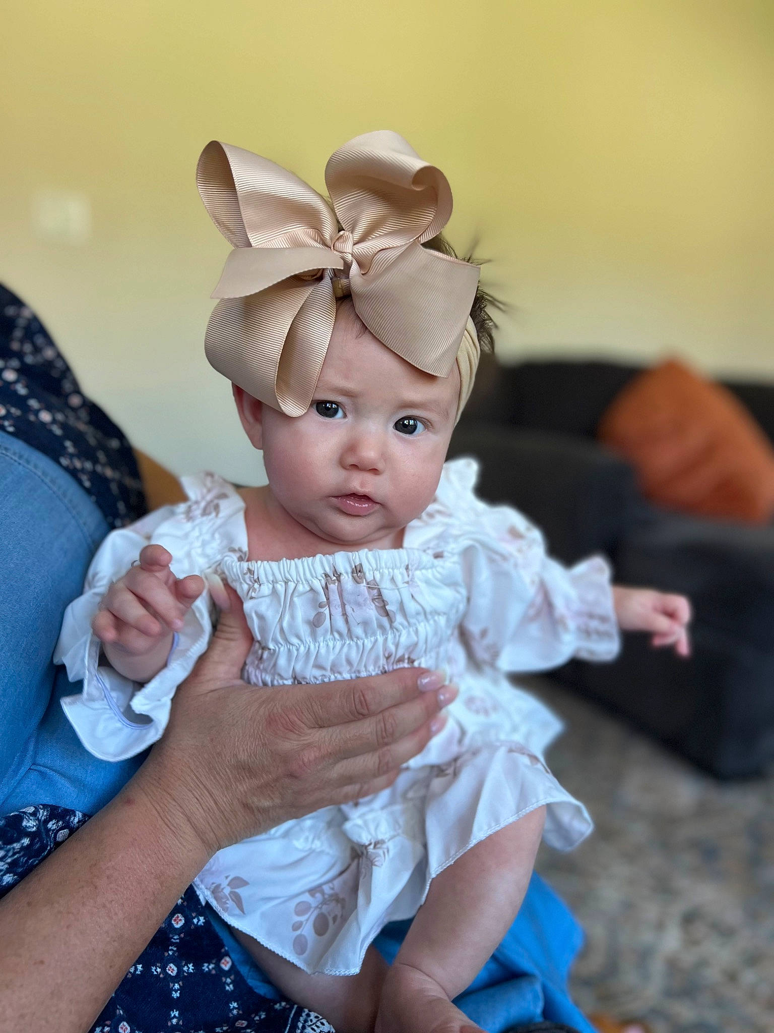 Aryanna joined the competition — help win amazing prizes! baby, baby_toddler_clothing, child, costume_hat, crown, ear, embellishment, event, fashion_accessory, fawn, hair_accessory, happy, headband, headpiece, jewellery, pattern, peach, person, pink, sitting
