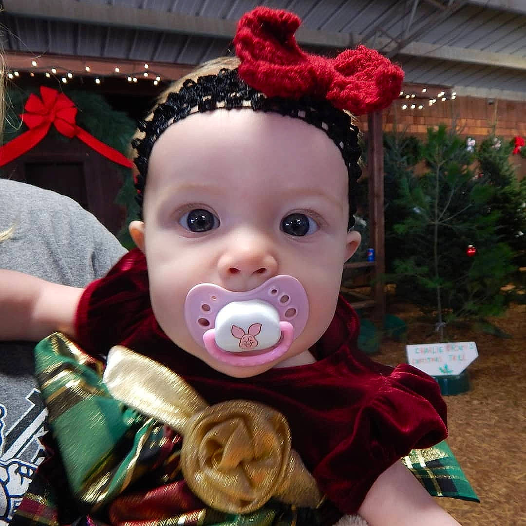 Lyssa joined the competition — help win amazing prizes! cheek, child, christmas, ear, hair_accessory, head, headgear, holiday, infant, person, product, smile, textile, toddler