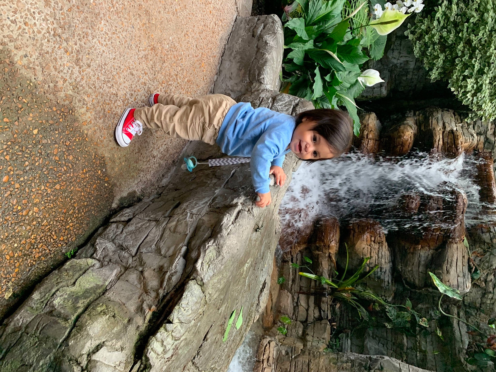 Christopher is registered to the contest to win money with this photo: adventure, bedrock, child, fun, grass, groundcover, landscape, leaf, leisure, people_in_nature, person, plant, recreation, rock, sitting, soil, toddler, vacation, wall, water