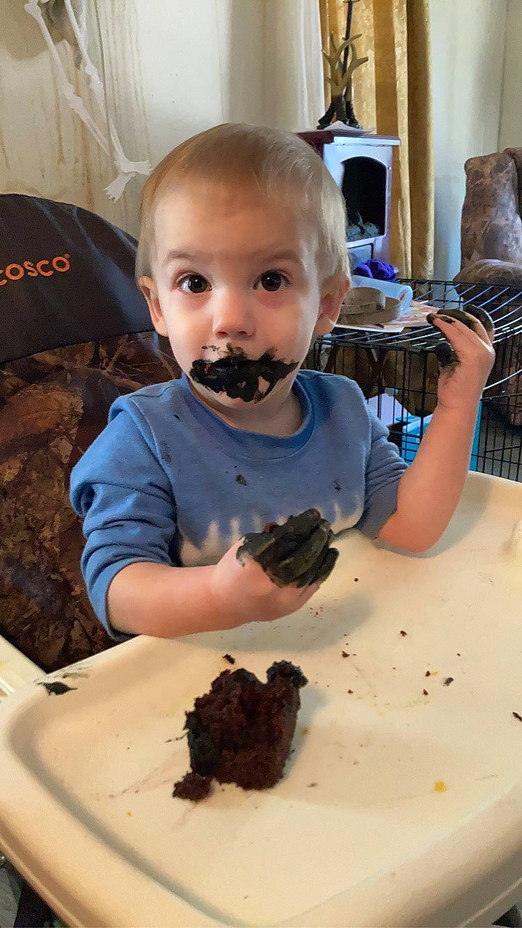 Dominic joined the competition — help win amazing prizes! baking, birthday_cake, cake, chair, child, comfort_food, cooking, cuisine, dessert, dish, food, hairstyle, ingredient, person, plate, recipe, sitting, surprise, sweetness, t_shirt