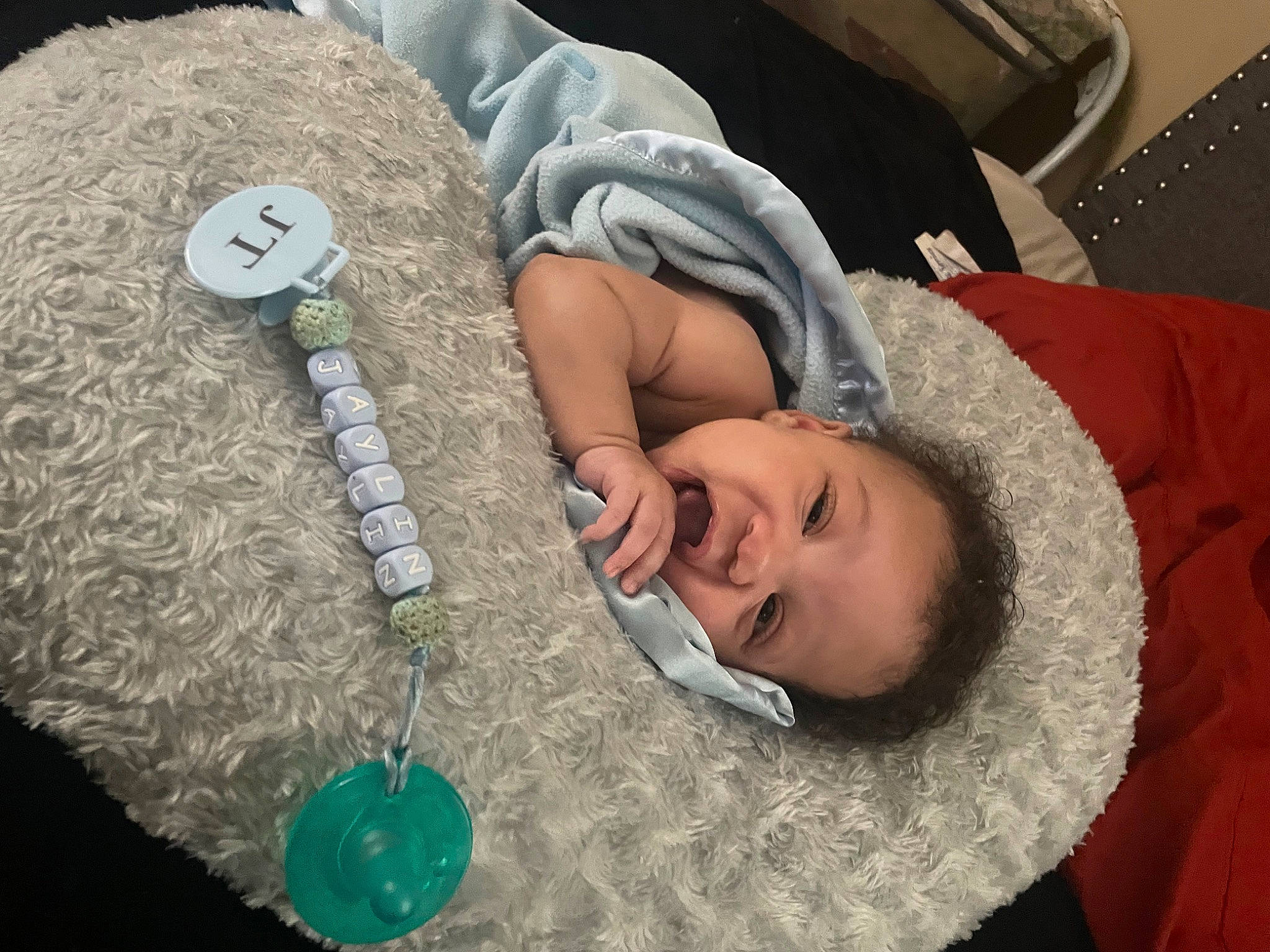 Jaylin joined the competition — help win amazing prizes! audio_equipment, baby, bedtime, child, circle, comfort, fashion_accessory, flooring, happy, headgear, jewellery, linens, nap, pattern, person, room, sleep, smile, textile, toddler
