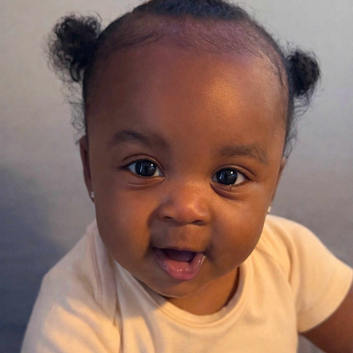 Calia joined the competition — help win amazing prizes! baby, child, smiling, happy, cute, portrait, face, hair, hairstyle, skin, eyes, mouth, clothing, tshirt, infant, person, indoor, young, adorable, expression