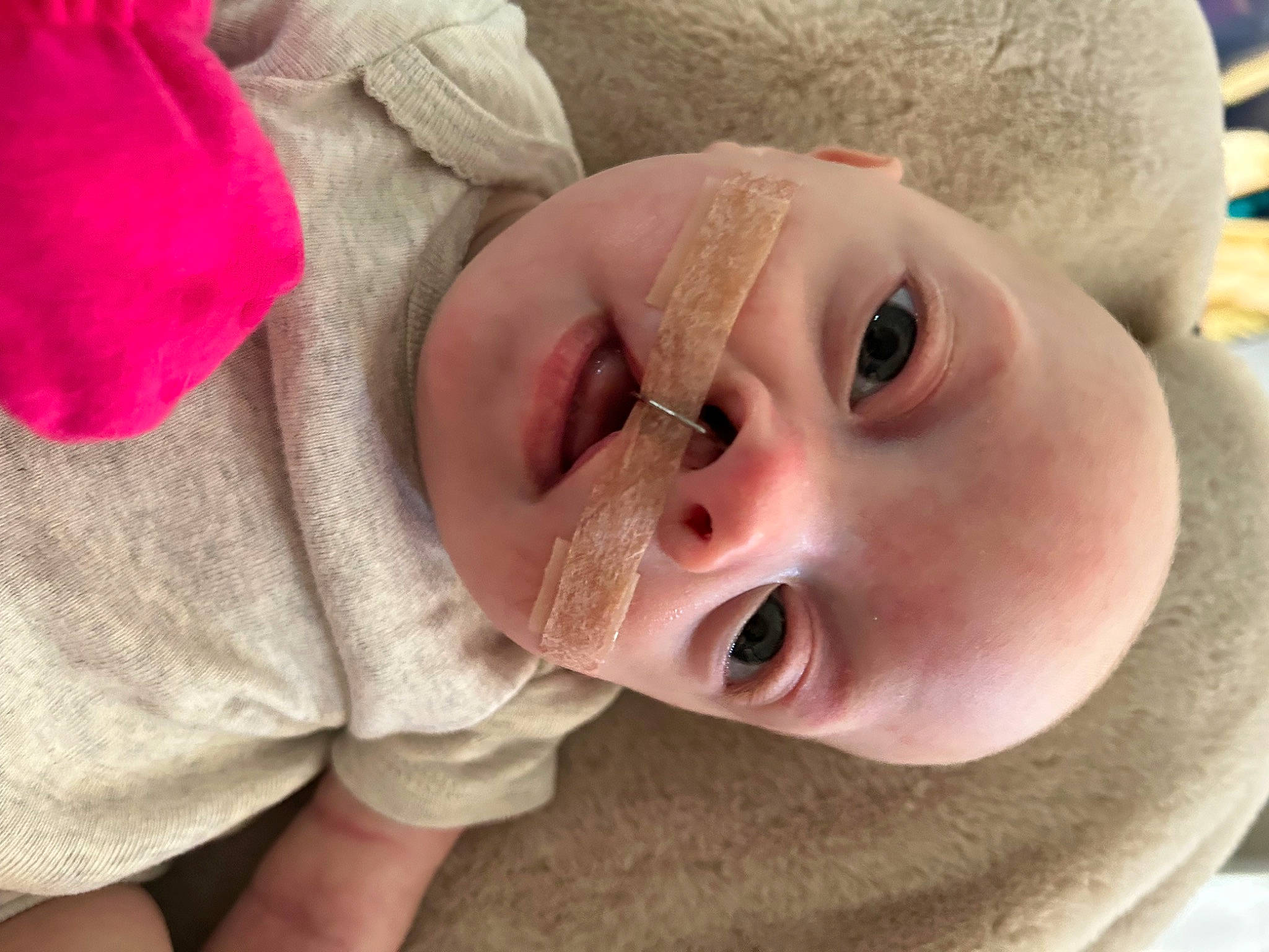 Saylor joined the competition — help win amazing prizes! baby, baby_toddler_clothing, cheek, child, comfort, ear, eye, eyebrow, eyelash, face, gesture, happy, hat, headgear, lip, mouth, nose, person, pink, skin