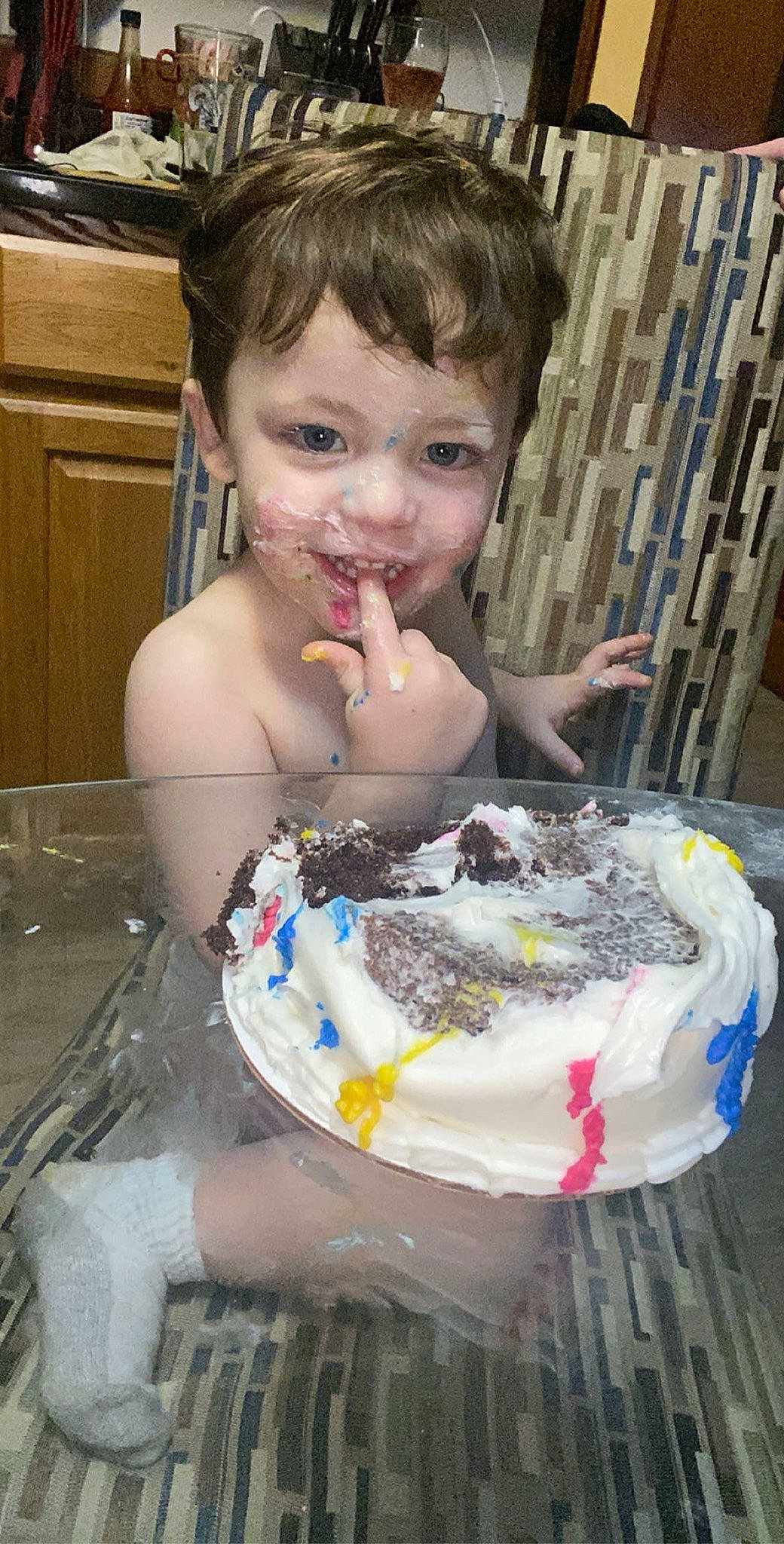 Josiah joined the competition — help win amazing prizes! baby, baby_playing_with_food, baked_goods, cabinetry, cake, child, cream, dairy, dessert, eating, eyelash, food_craving, icing, ingredient, party, person, spoon, sweetness, taste, toddler