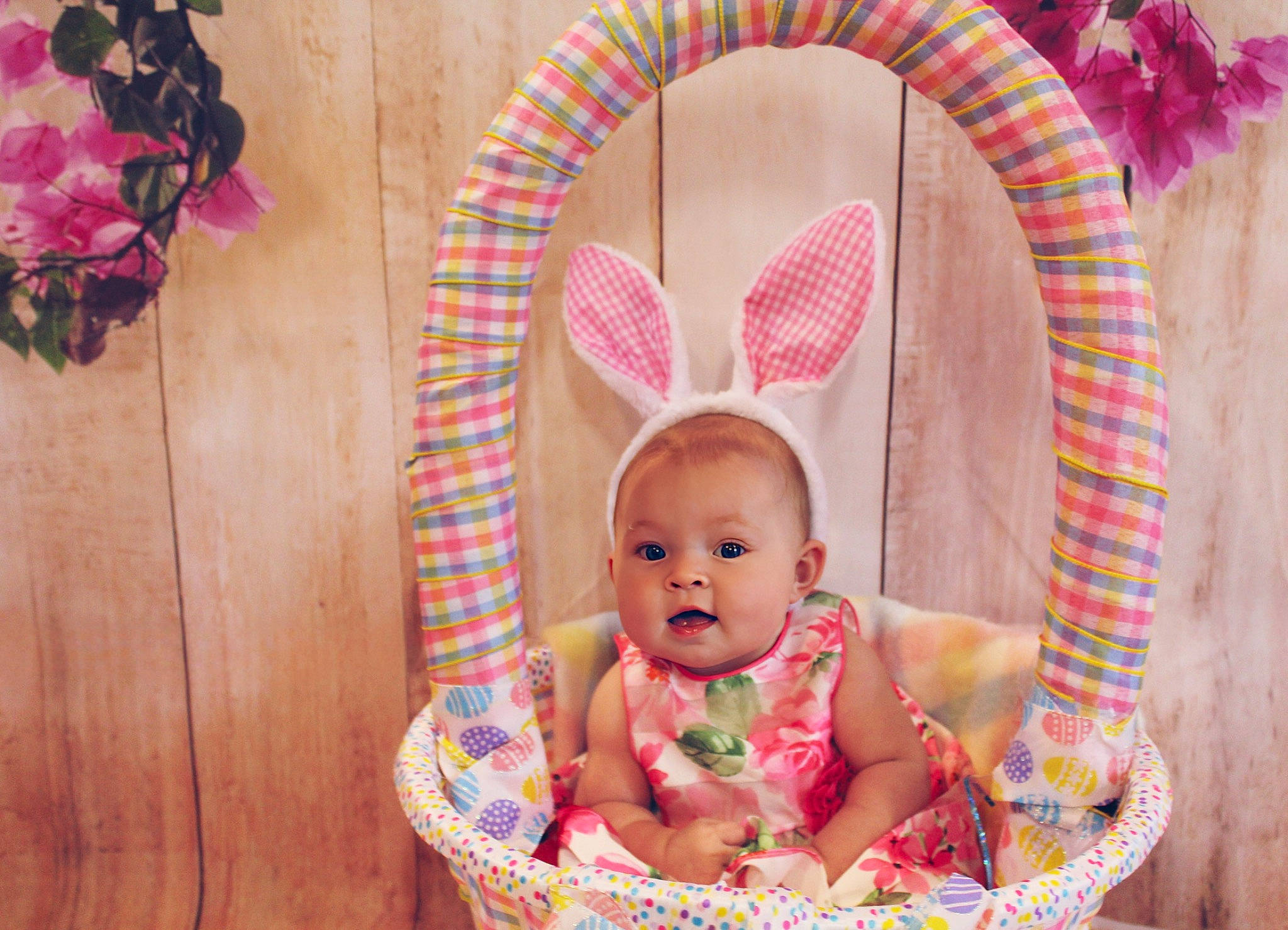 Madison Grace joined the competition — help win amazing prizes! baby, baby_products, baby_toddler_clothing, basket, beauty, child, event, fashion_accessory, happy, holiday, magenta, pattern, person, pink, product, sitting, sweetness, tableware, textile, toddler