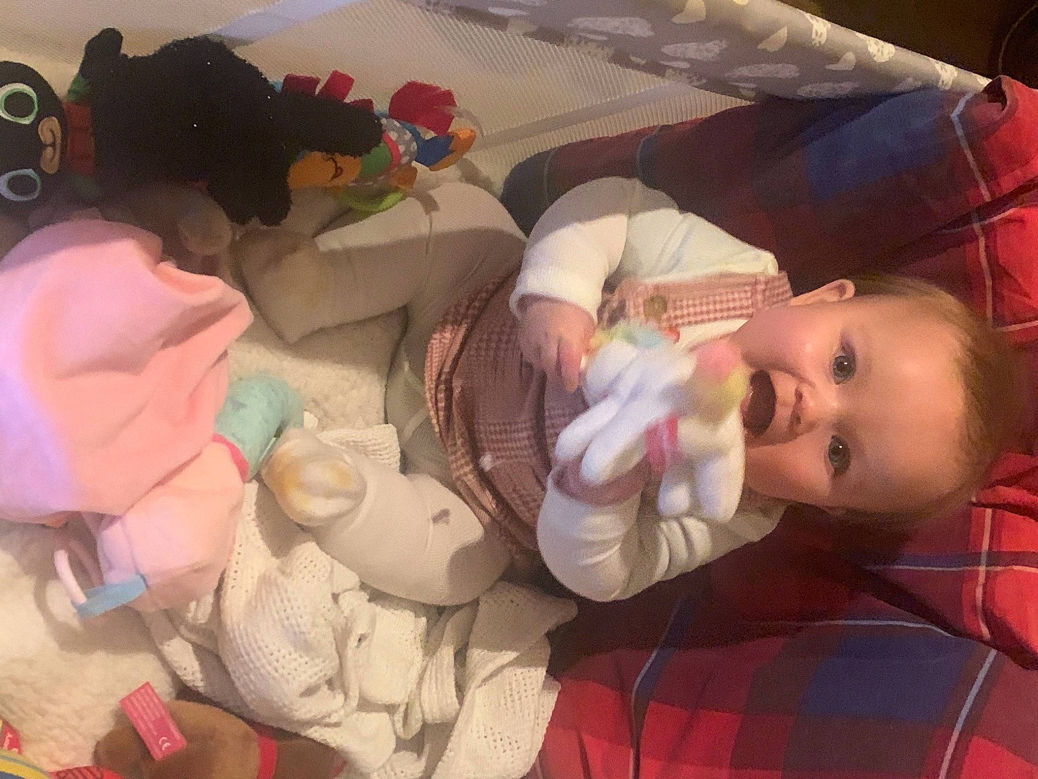 Mayah is registered to the contest to win money with this photo: baby, baby_products, baby_toddler_clothing, bed, child, linens, person, plaid, tartan, toddler