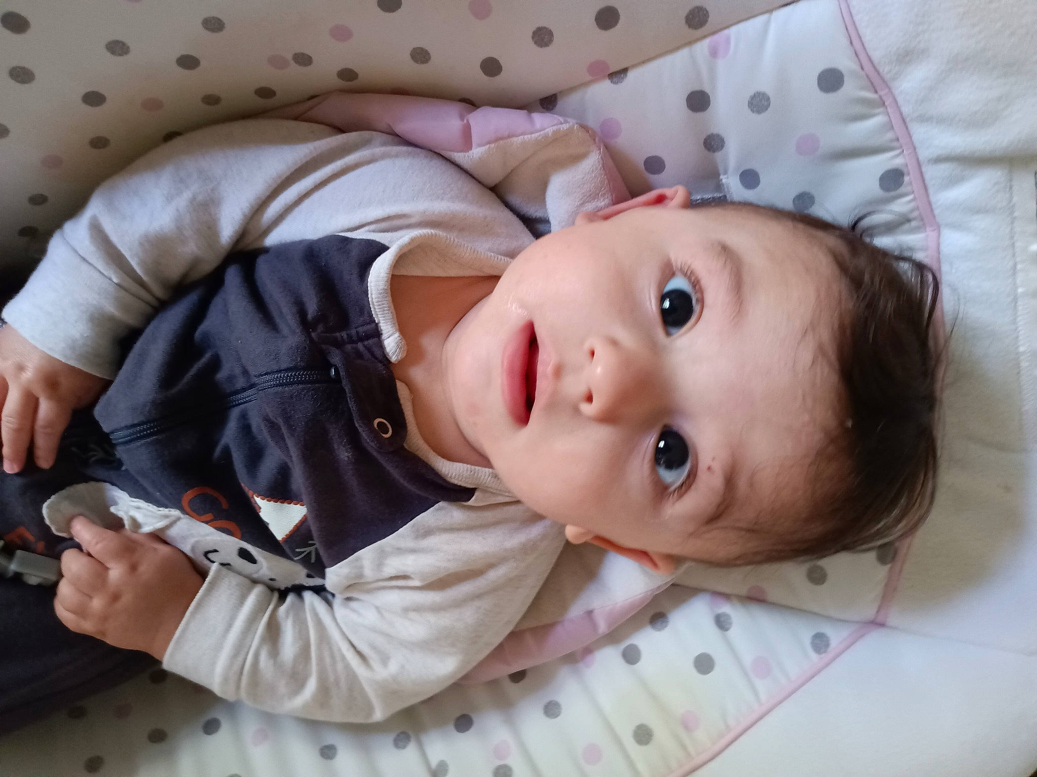 Julian is registered to the contest to win money with this photo: baby, baby_products, baby_toddler_clothing, cheek, child, collar, comfort, eyelash, fur, happy, hat, lip, pattern, person, portrait_photography, sitting, skin, sleeve, toddler, white