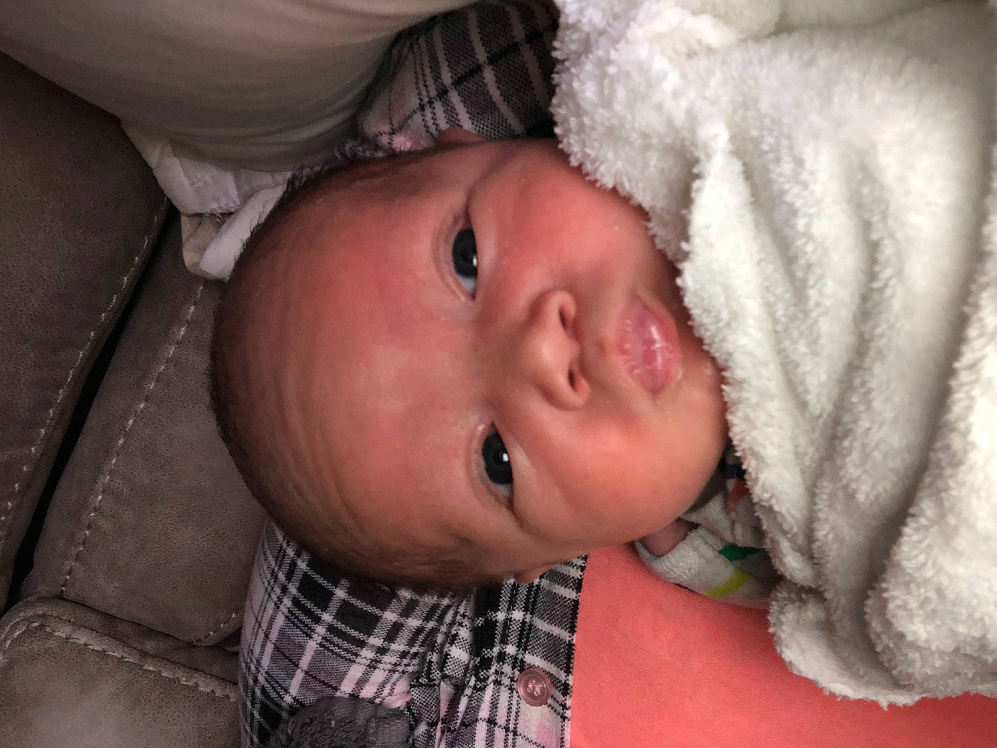 Jacob is registered to the contest to win money with this photo: baby, baby_toddler_clothing, cheek, comfort, ear, eye, eyebrow, eyelash, hand, happy, human_body, iris, lip, nose, organ, person, skin, smile, tartan, textile