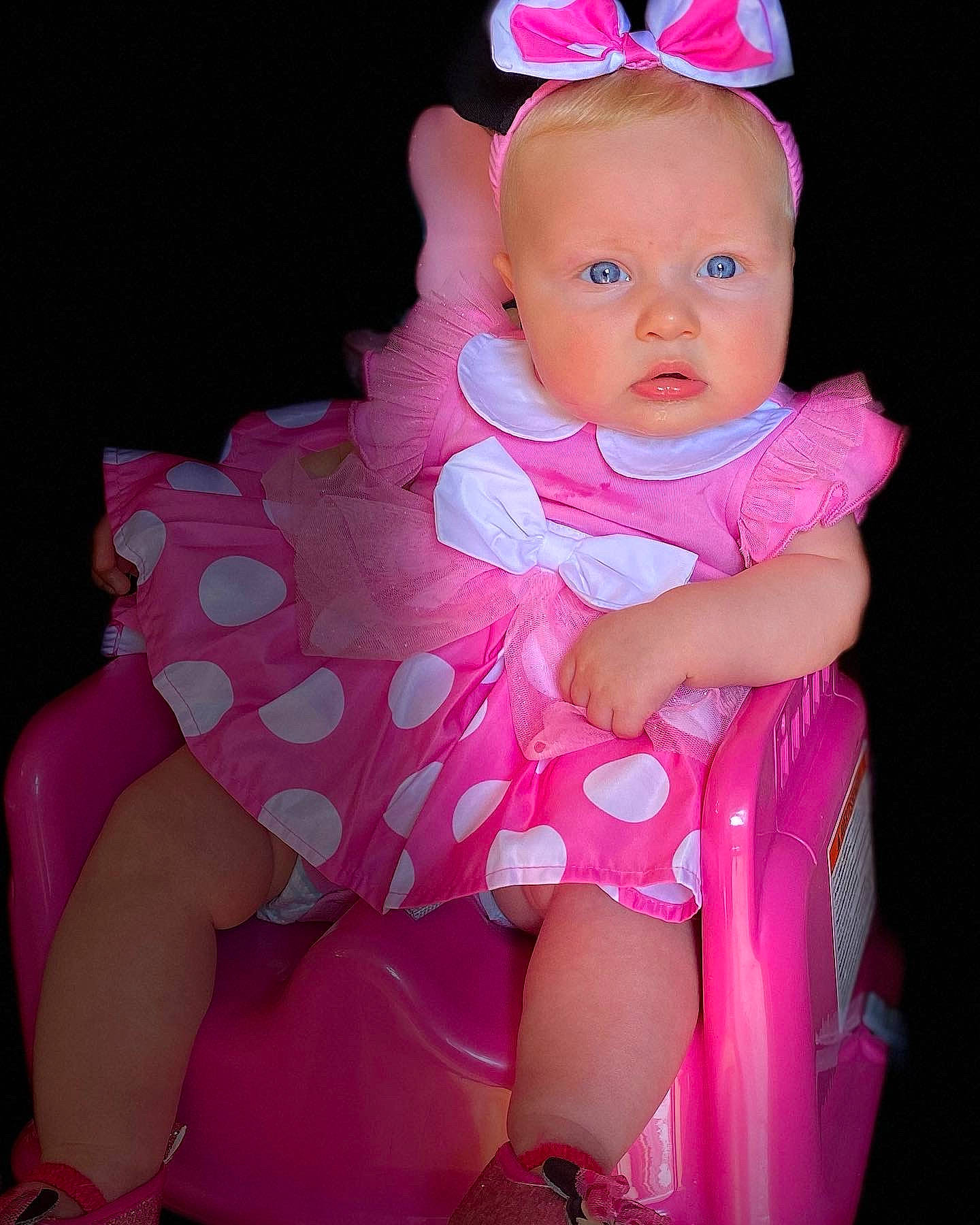 Kinsley joined the competition — help win amazing prizes! baby, baby_toddler_clothing, cheek, child, chin, dress, eye, finger, happy, headgear, headpiece, human_body, human_leg, lip, magenta, person, pink, skin, sleeve, thigh