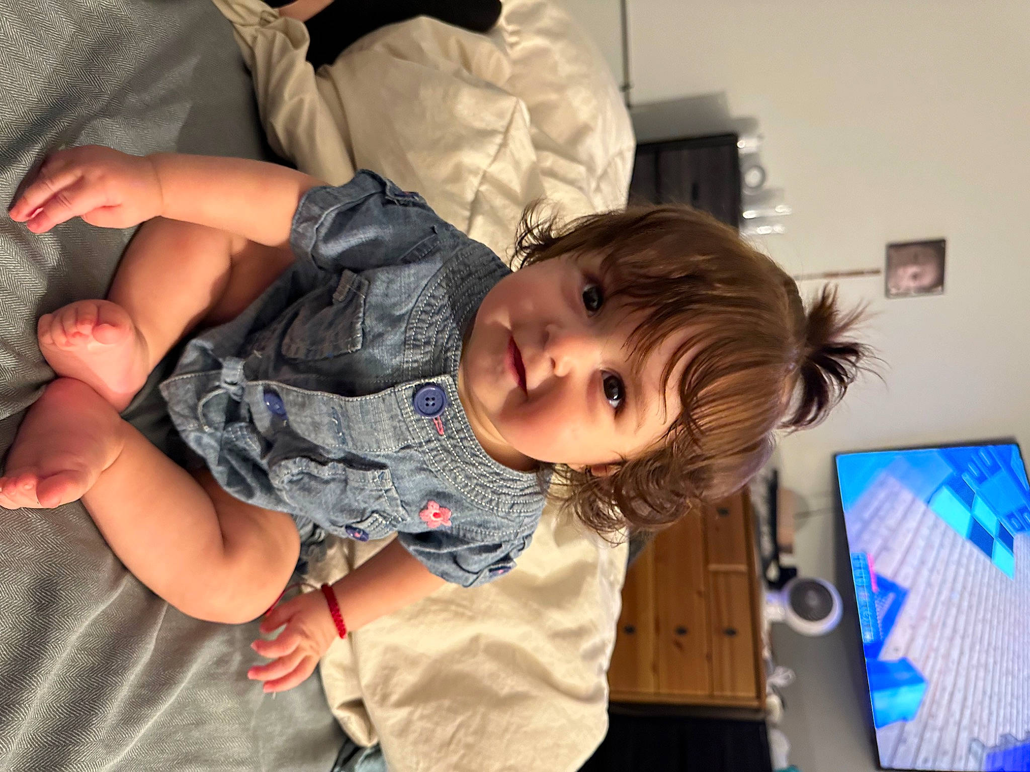 Emilia joined the competition — help win amazing prizes! baby, child, comfort, computer, computer_monitor, elbow, fun, gesture, happy, mouth, pattern, person, picture_frame, play, room, sitting, t_shirt, thumb, toddler, tree