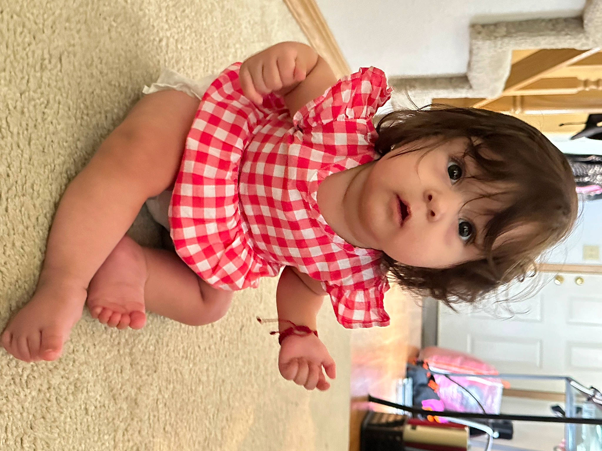 Emilia joined the competition — help win amazing prizes! arm, beauty, child, comfort, facial_expression, finger, flooring, foot, fun, happy, head, human_leg, knee, pattern, person, plaid, skin, tartan, thigh, toddler