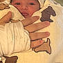 newborn, baby, blanket, animal_print, hand, hat, cute, cozy, wrapped, infant, portrait, skin, fingers, warm, soft, child, person, face, indoors, resting
