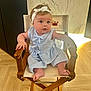 Agathe participe au concours pour gagner de l'argent avec cette photo : baby, child, infant, sitting, wooden_chair, headband, bow, blue_outfit, striped_clothing, curious_expression, indoor, marble_wall, wooden_floor, cute, small_feet, hand_on_armrest, comfortable, portrait, young_child, adorable