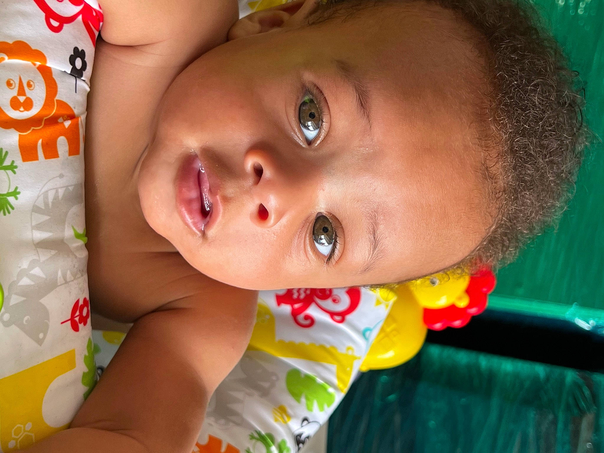 Deshawn is registered to the contest to win money with this photo: baby, cheek, chin, eye, eyebrow, eyelash, facial_expression, forehead, green, hairstyle, happy, head, iris, lip, mouth, neck, nose, organ, person, skin