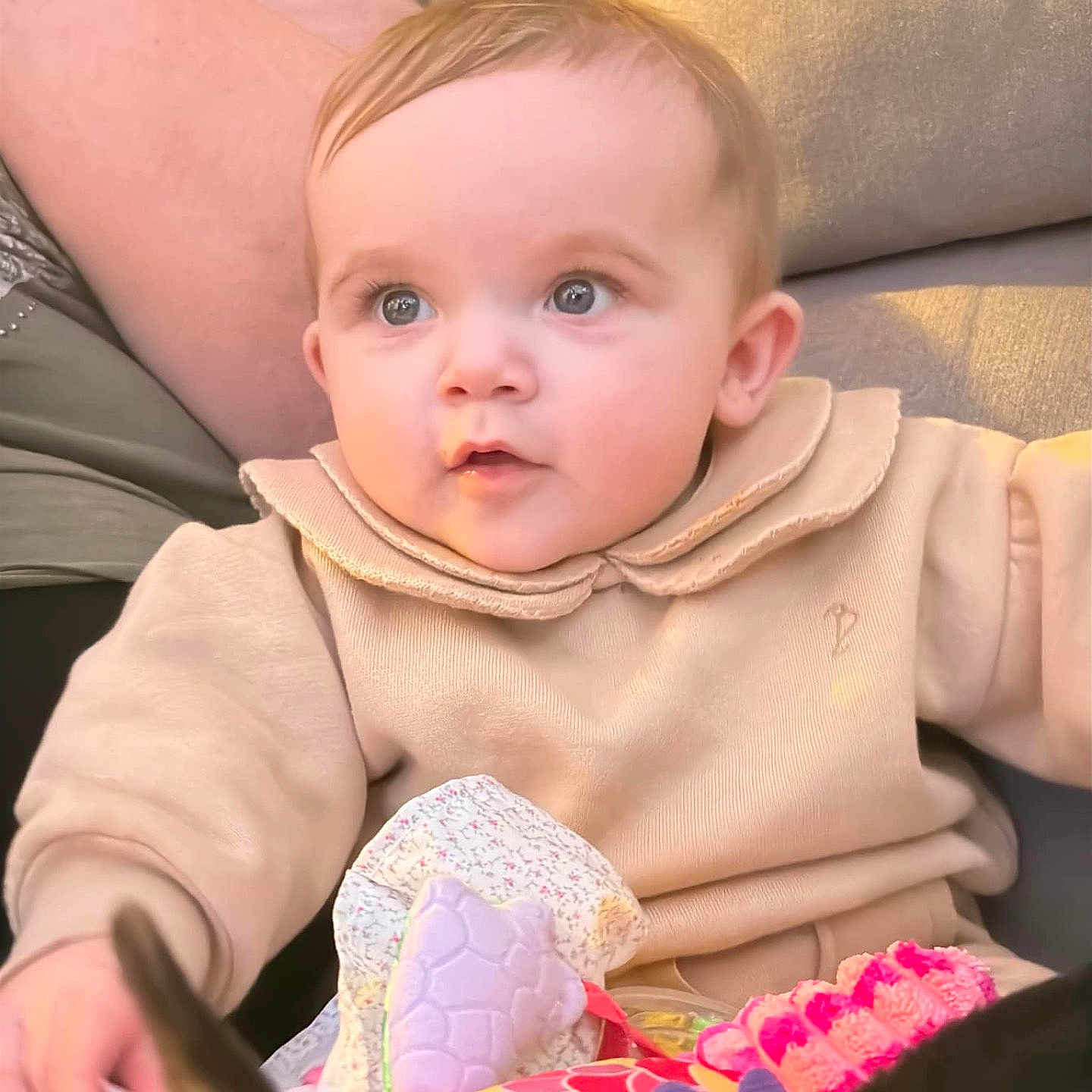 Dulcie-May joined the competition — help win amazing prizes! baby, blonde, crawling, cushion, face, hair, head, homedecor, people, person, photography, portrait, sitting