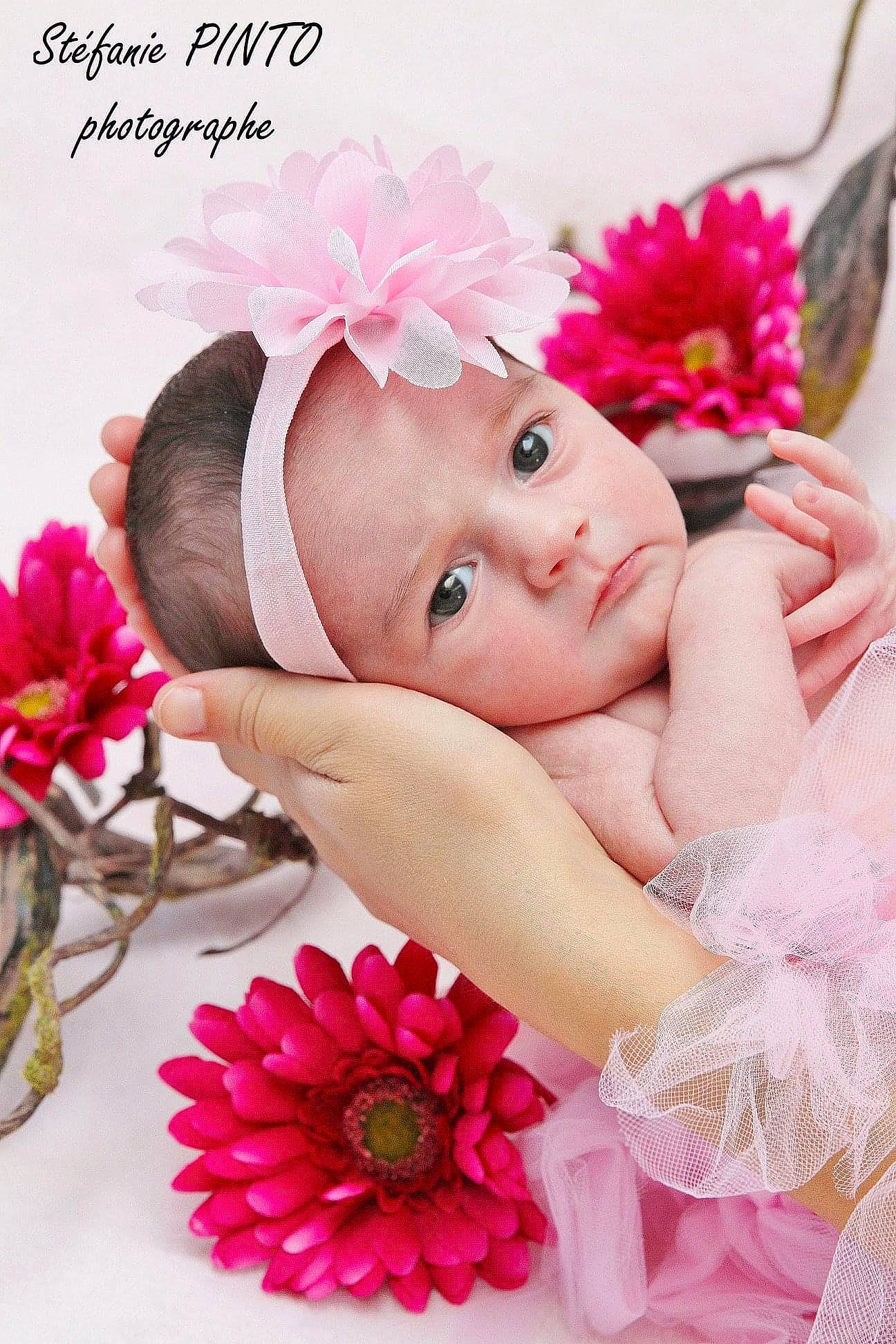 Chelsy a rejoint le concours — aidez-le/la à gagner de superbes lots ! baby, baby_toddler_clothing, cheek, child, close_up, cut_flowers, fashion_accessory, flower, hair_accessory, headband, headgear, headpiece, headwear, person, petal, photograph, photography, pink, plant, product