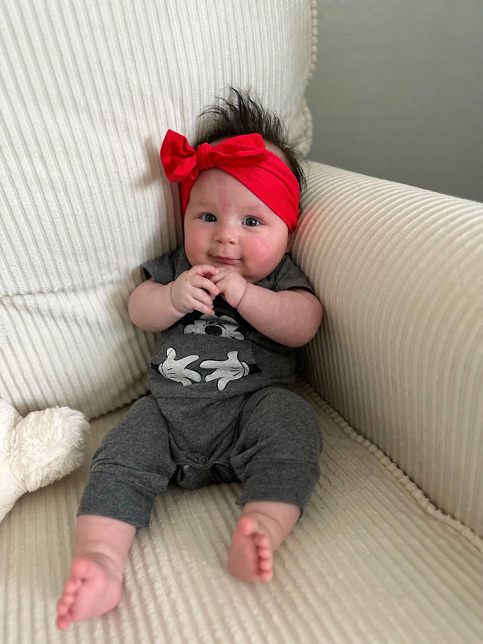 Georgia joined the competition — help win amazing prizes! baby, baby_toddler_clothing, cap, child, comfort, costume_hat, eye, fashion_accessory, floor, flooring, foot, headwear, iris, lip, pattern, person, pink, sitting, skin, sleeve