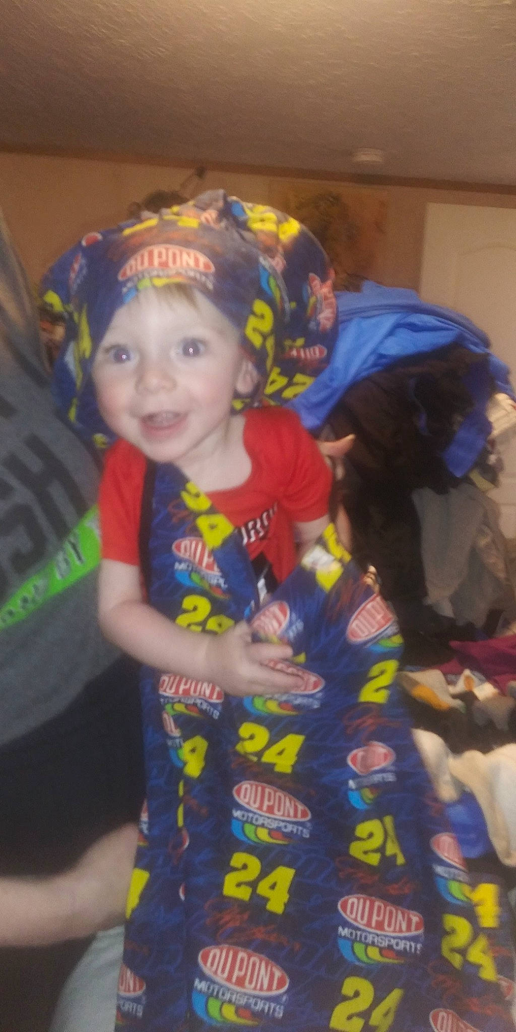 Todd is registered to the contest to win money with this photo: child, fictional_character, person, play, smile, toddler