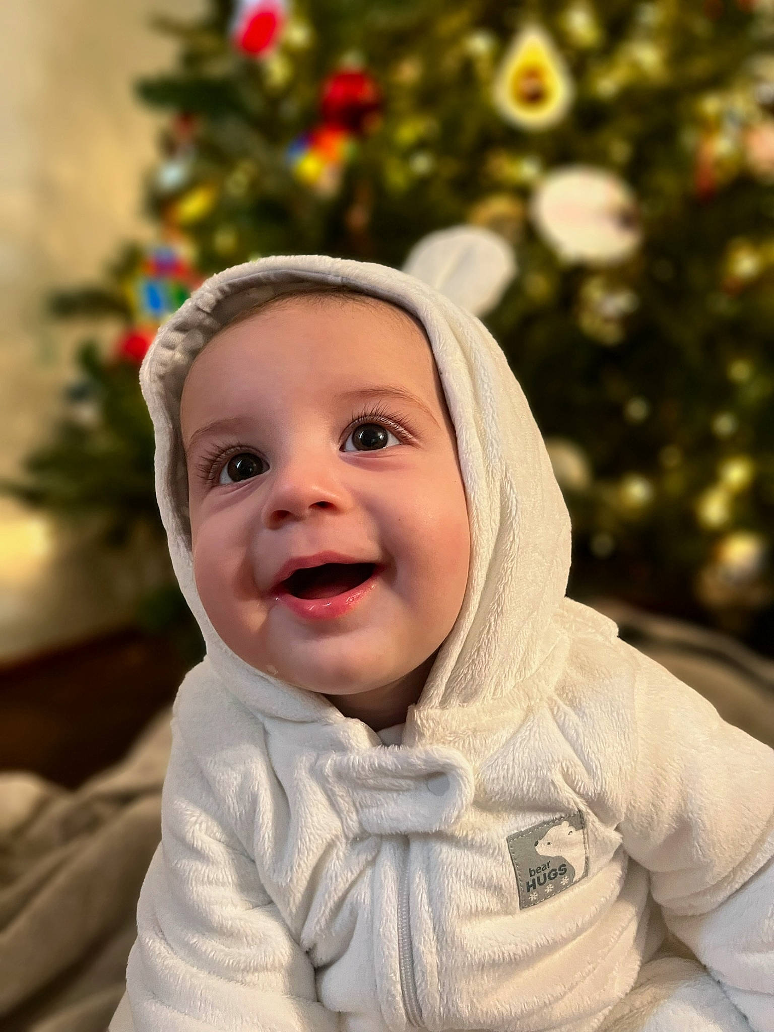 Hendrix is registered to the contest to win money with this photo: baby, child, christmas_decoration, christmas_ornament, christmas_tree, event, eye, face, fun, grass, happy, head, lip, people_in_nature, person, sitting, sleeve, smile, standing, toddler
