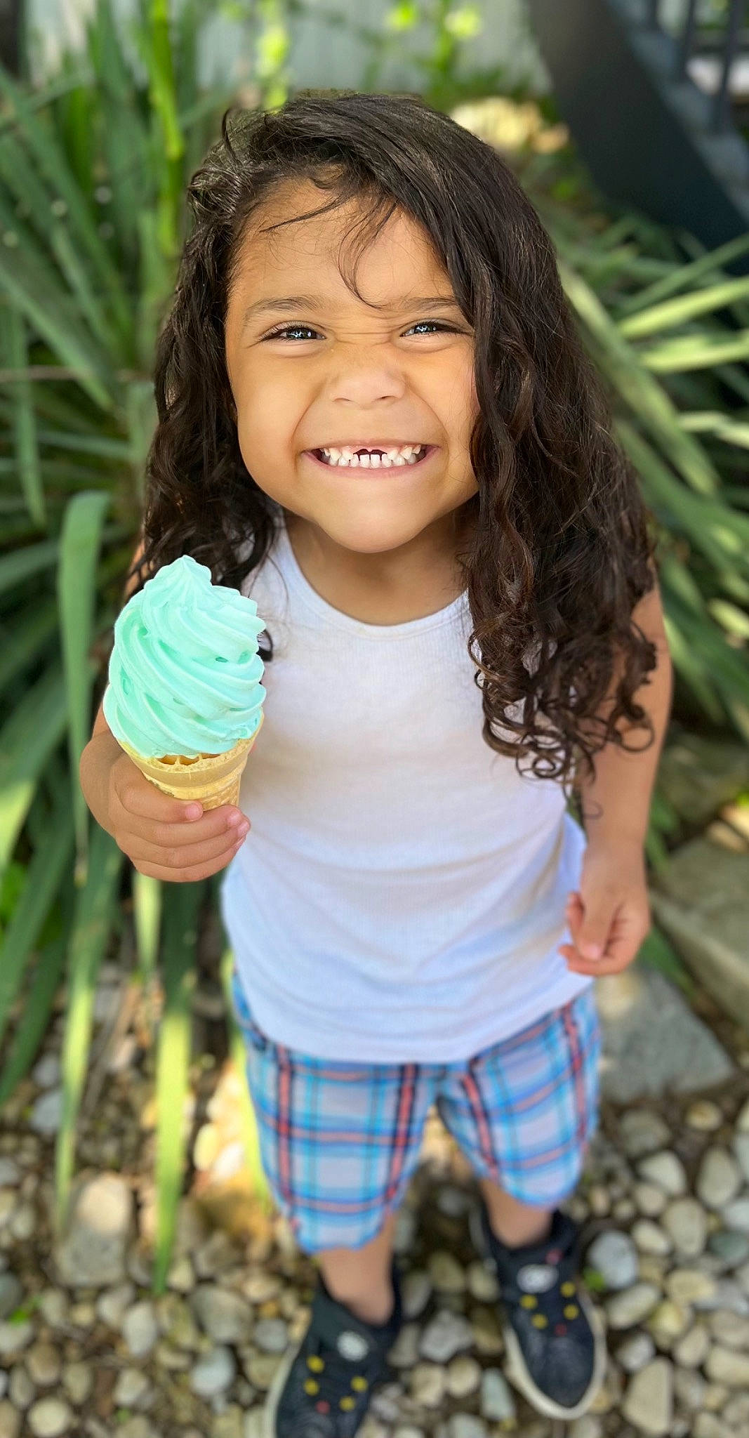 Jonas joined the competition — help win amazing prizes! flash_photography, food, fruit, fun, gelato, grass, green, hairstyle, happy, ice_cream, ice_cream_cone, joy, leisure, people_in_nature, person, plaid, plant, shorts, smile, toddler