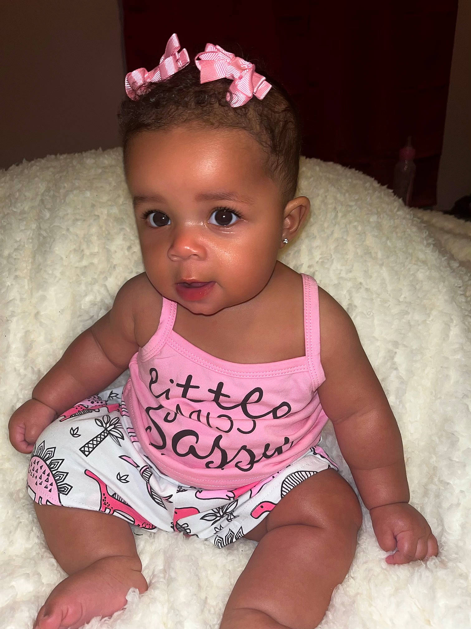 Journee joined the competition — help win amazing prizes! arm, baby, baby_toddler_clothing, cheek, clothing, eye, finger, hairstyle, hand, happy, head, iris, lip, neck, person, pink, skin, sleeve, textile, toddler