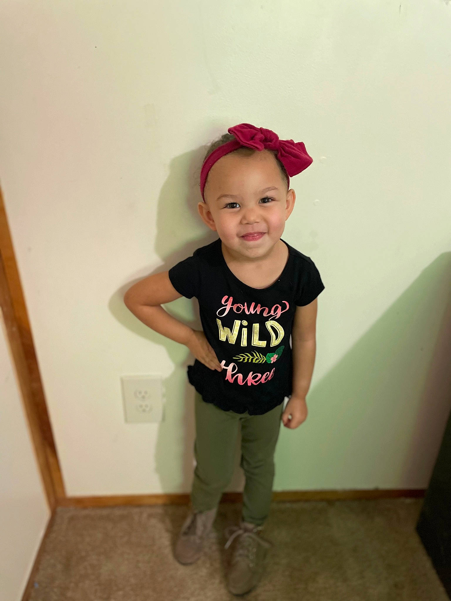 Raiden joined the competition — help win amazing prizes! baby, baby_toddler_clothing, child, clothing, face, flooring, fun, happy, joy, knee, magenta, pattern, person, sleeve, smile, standing, t_shirt, toddler, top