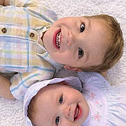 Kolton joined the competition — help win amazing prizes! child, baby, sibling, smile, teeth, blue_eyes, plaid_shirt, sunhat, dress, blanket, portrait, closeup, laying_down, happy, infant, toddler, face, cute, pastel_colors, family