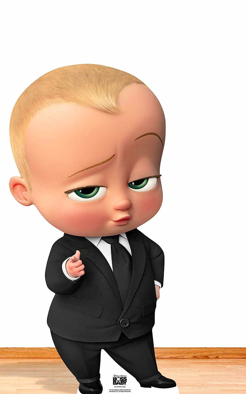 Leandro participe au concours pour gagner de l'argent avec cette photo : animated_character, baby, cartoon, black_suit, confident_pose, smirk, standing, wooden_floor, white_background, tie, large_head, green_eyes, blond_hair, formal_wear, character, movie_character, digital_art, cute, childlike, boss_baby