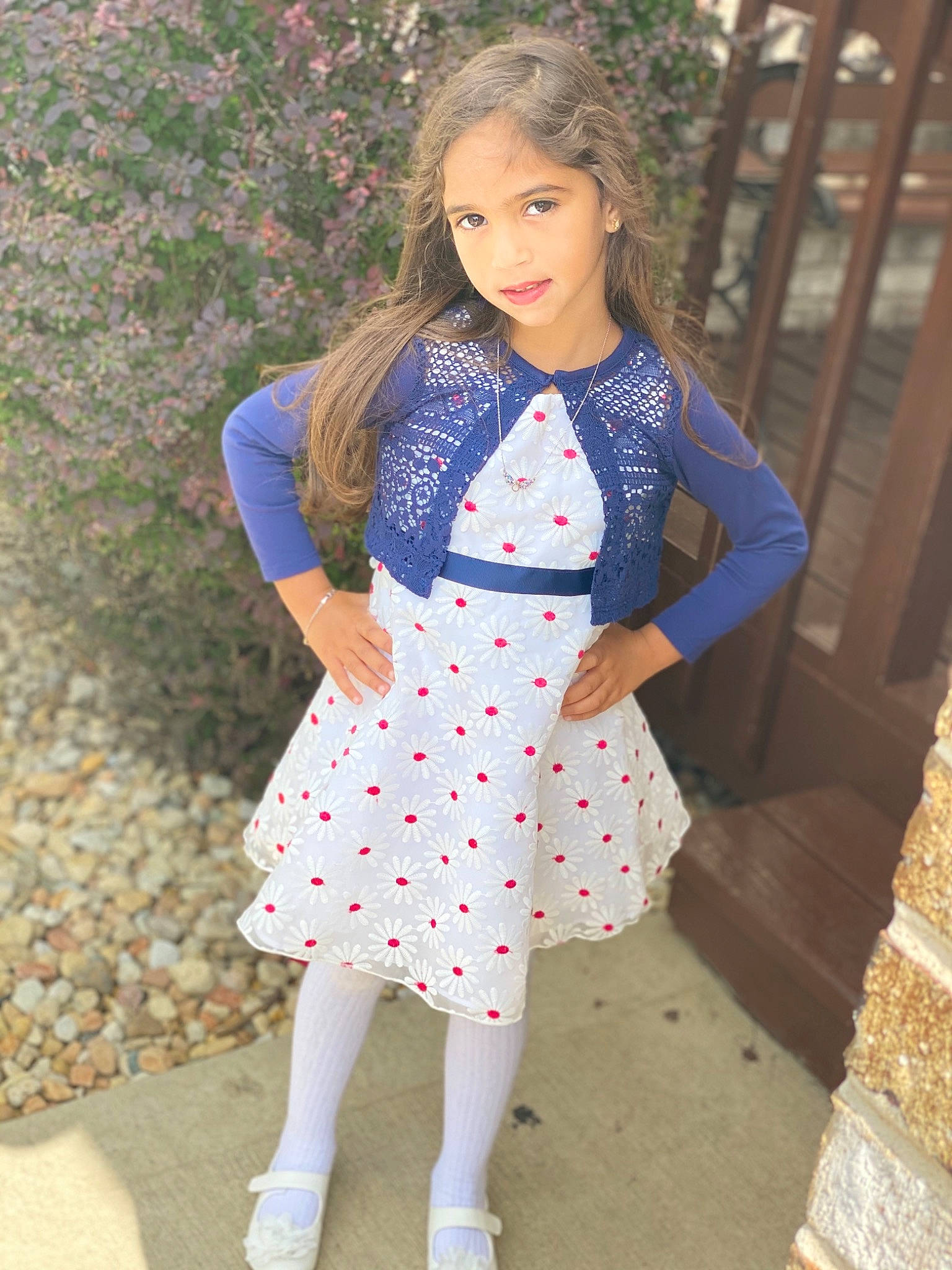 Ida is registered to the contest to win money with this photo: brown_hair, button, clothing, day_dress, embellishment, fashion_design, joint, one_piece_garment, pattern, person, polka_dot, sleeve, street_fashion, textile