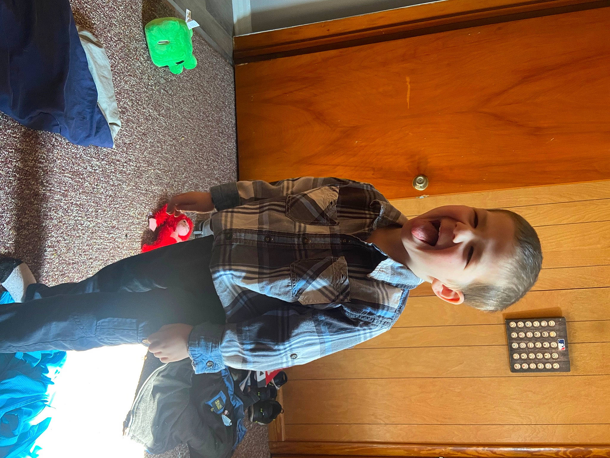 Stephen joined the competition — help win amazing prizes! carmine, curtain, dress_shirt, electric_blue, flooring, fun, happy, hardwood, person, smile, varnish, wood