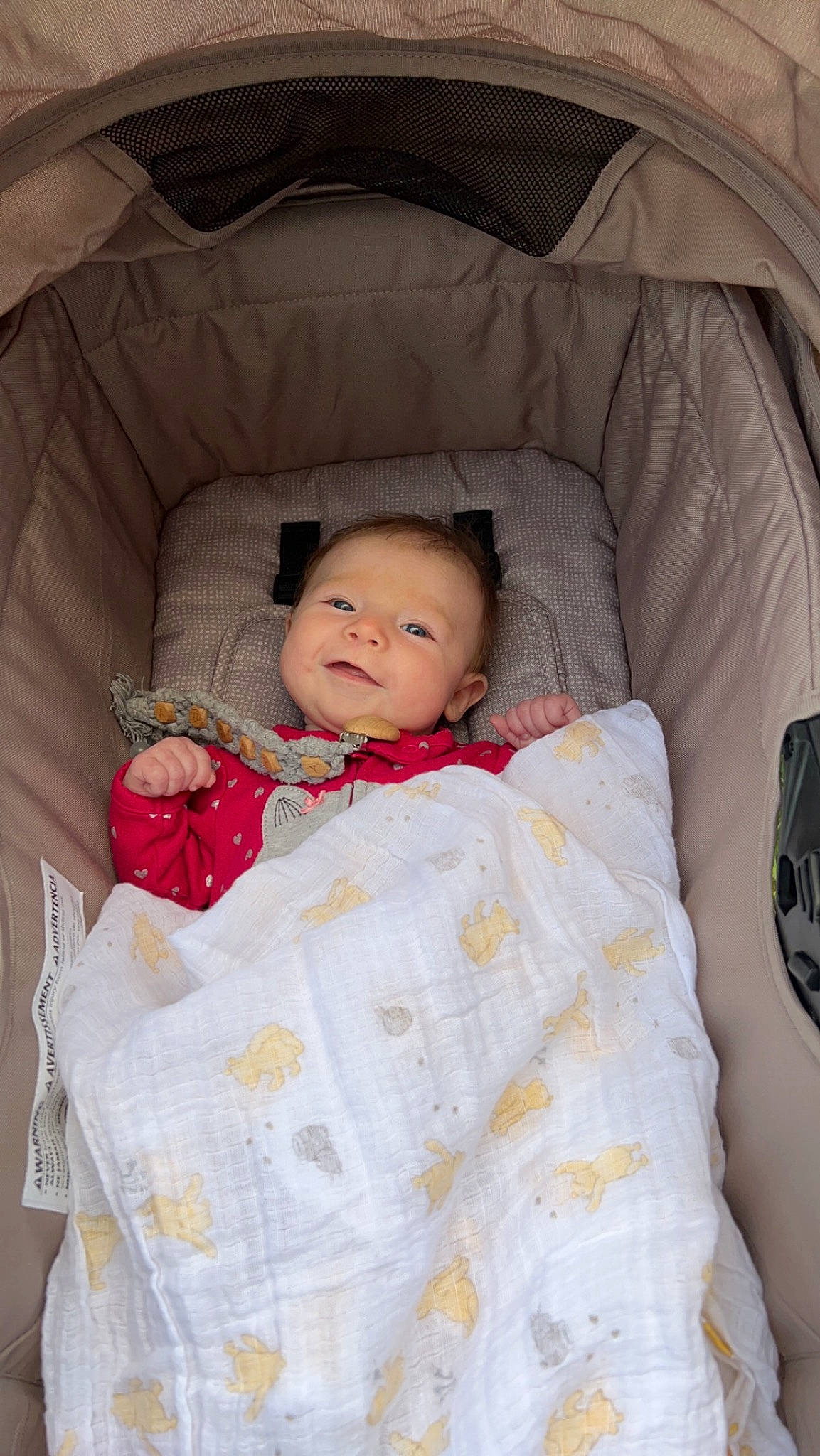 Audrey joined the competition — help win amazing prizes! baby, baby_products, baby_toddler_clothing, cheek, child, chin, comfort, eye, face, head, infant_bed, linens, mammal, outerwear, person, room, sitting, skin, sleeve, textile