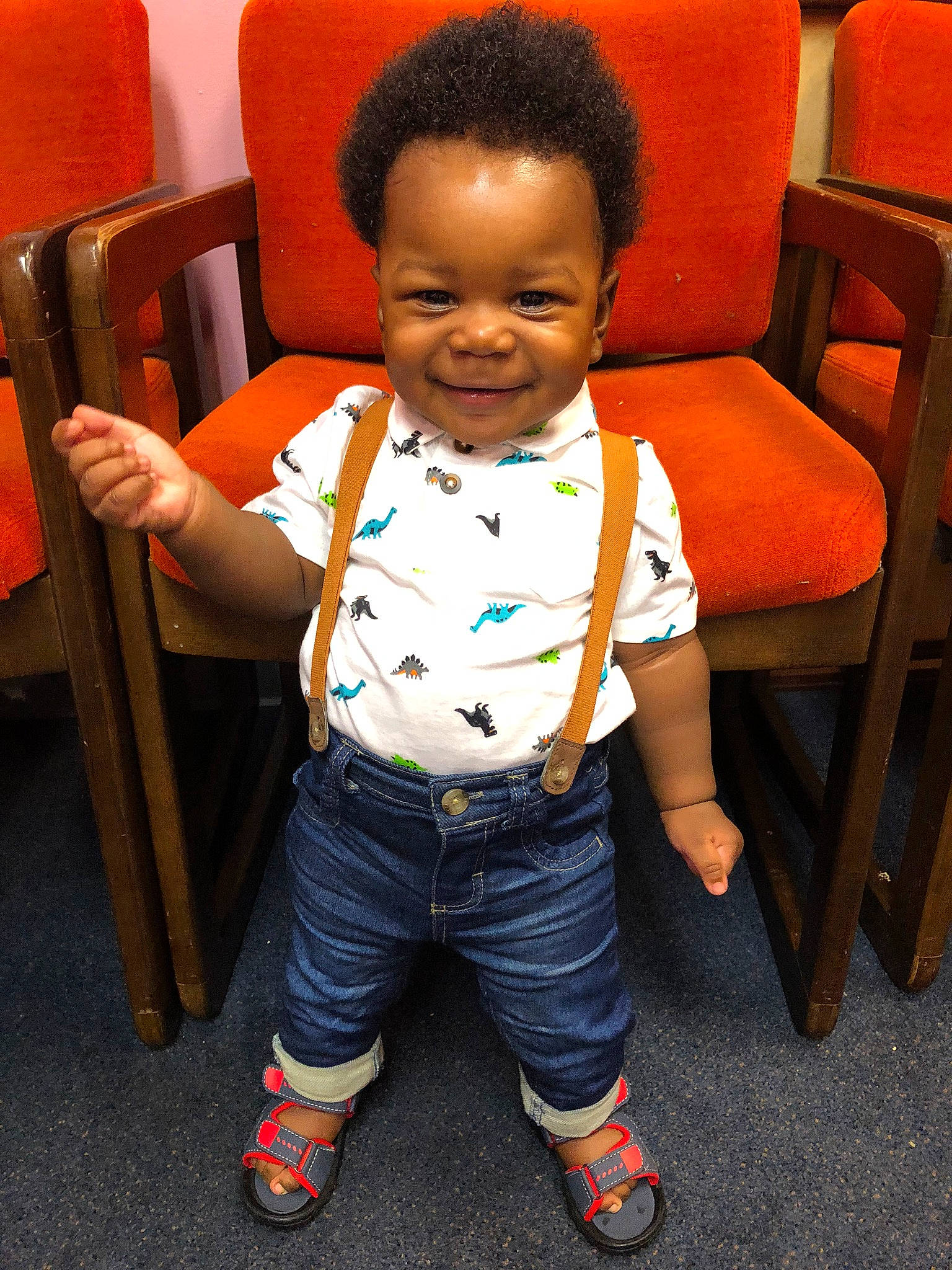 Anderson is registered to the contest to win money with this photo: chair, child, joy, person, sitting, toddler