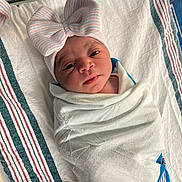 Jream joined the competition — help win amazing prizes! newborn, baby, hospital, blanket, swaddled, hat, bow, striped, infant, face, person, bed, bassinette, cute, wrapped, lying_down, sleepwear, newborn_baby, hospital_bed, child