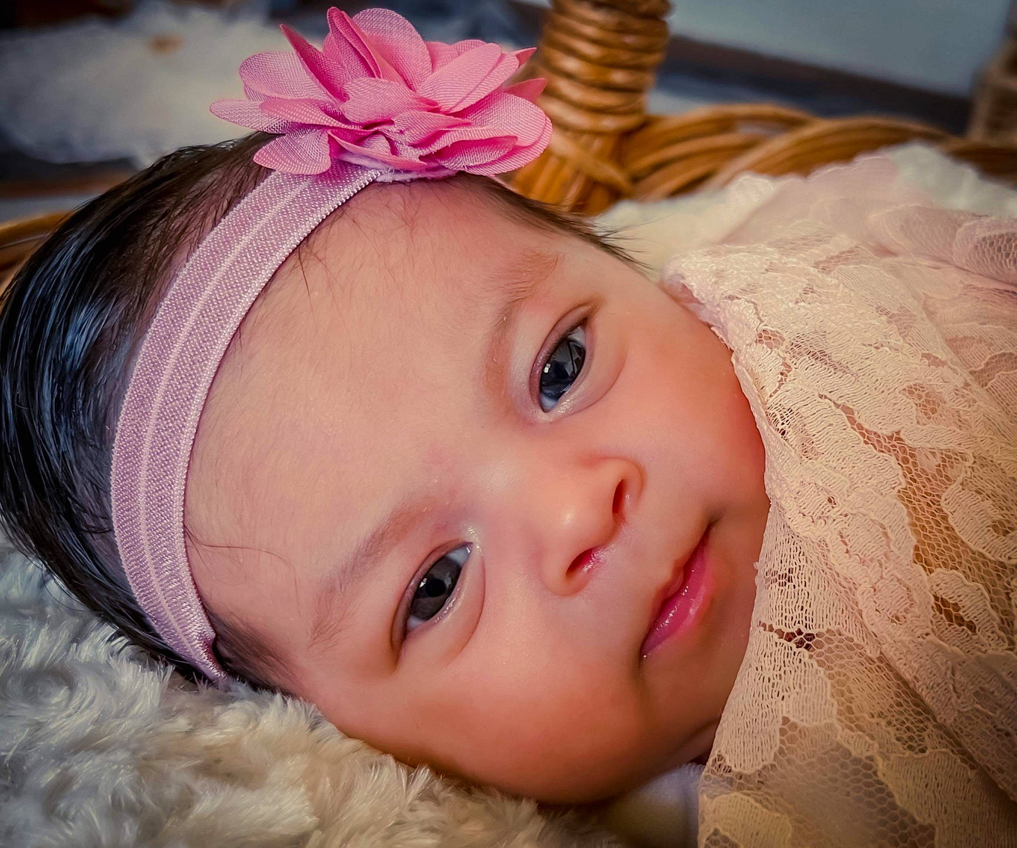 Alani joined the competition — help win amazing prizes! baby, baby_toddler_clothing, cheek, ear, eye, eyebrow, eyelash, face, happy, head, headband, headgear, headpiece, iris, lip, nose, person, pink, skin, toddler