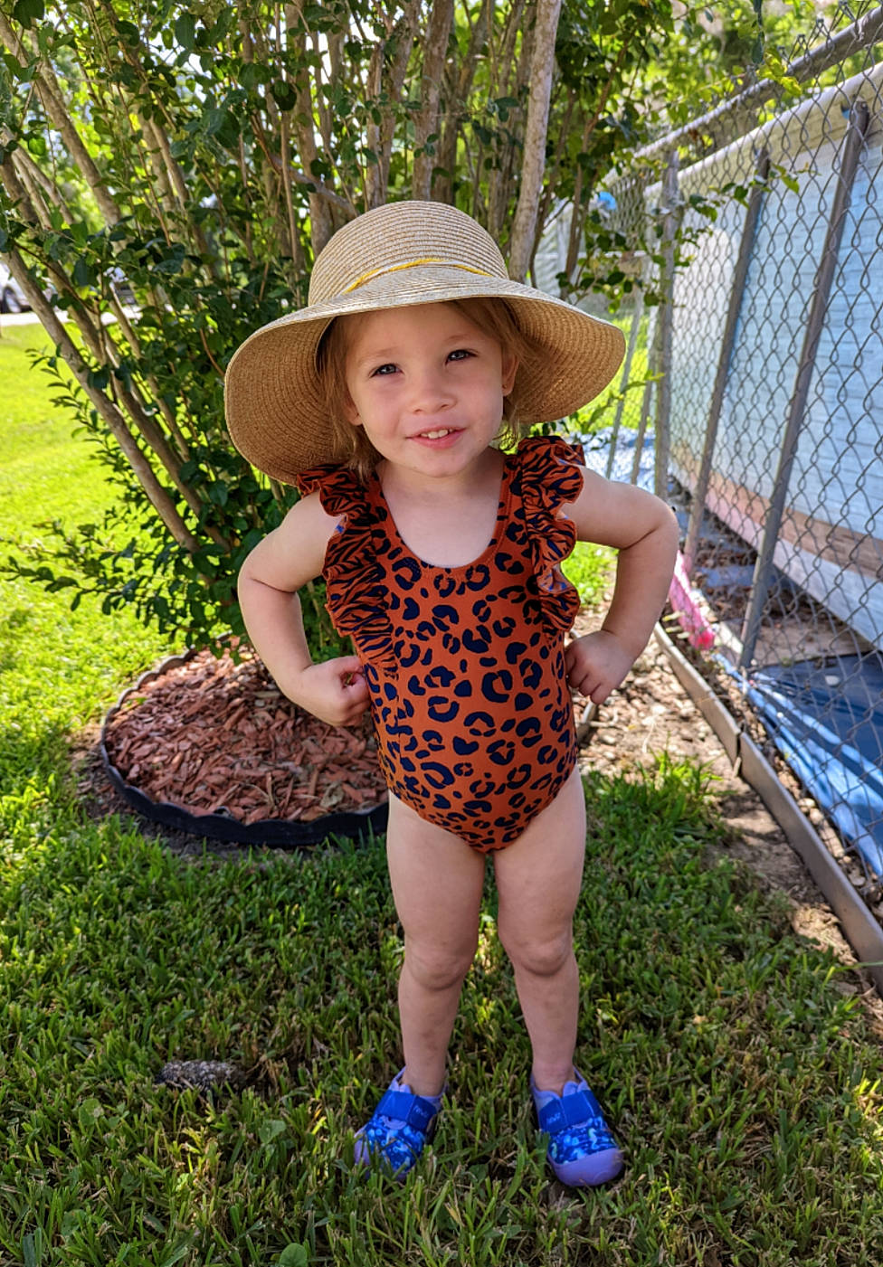 Jaycelynn is registered to the contest to win money with this photo: baby_toddler_clothing, child, cowboy_hat, fun, garden, grass, happy, hat, headgear, headwear, joy, landscape, leaf, leisure, pattern, people_in_nature, person, plant, recreation, smile