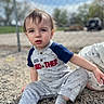 Oliver joined the competition — help win amazing prizes! toddler, child, boy, outdoor, casual_clothing, short_sleeves, socks, sitting, expression, face, hair, daylight, background_blur, playground, fence, person, young_child, curious, texture, nature